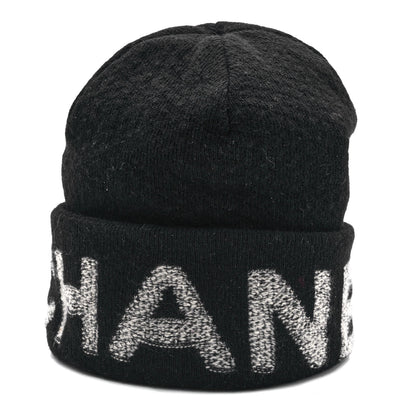 Chanel Wool Cashmere Logo Beanie Hat Black Light Grey 1 of 8