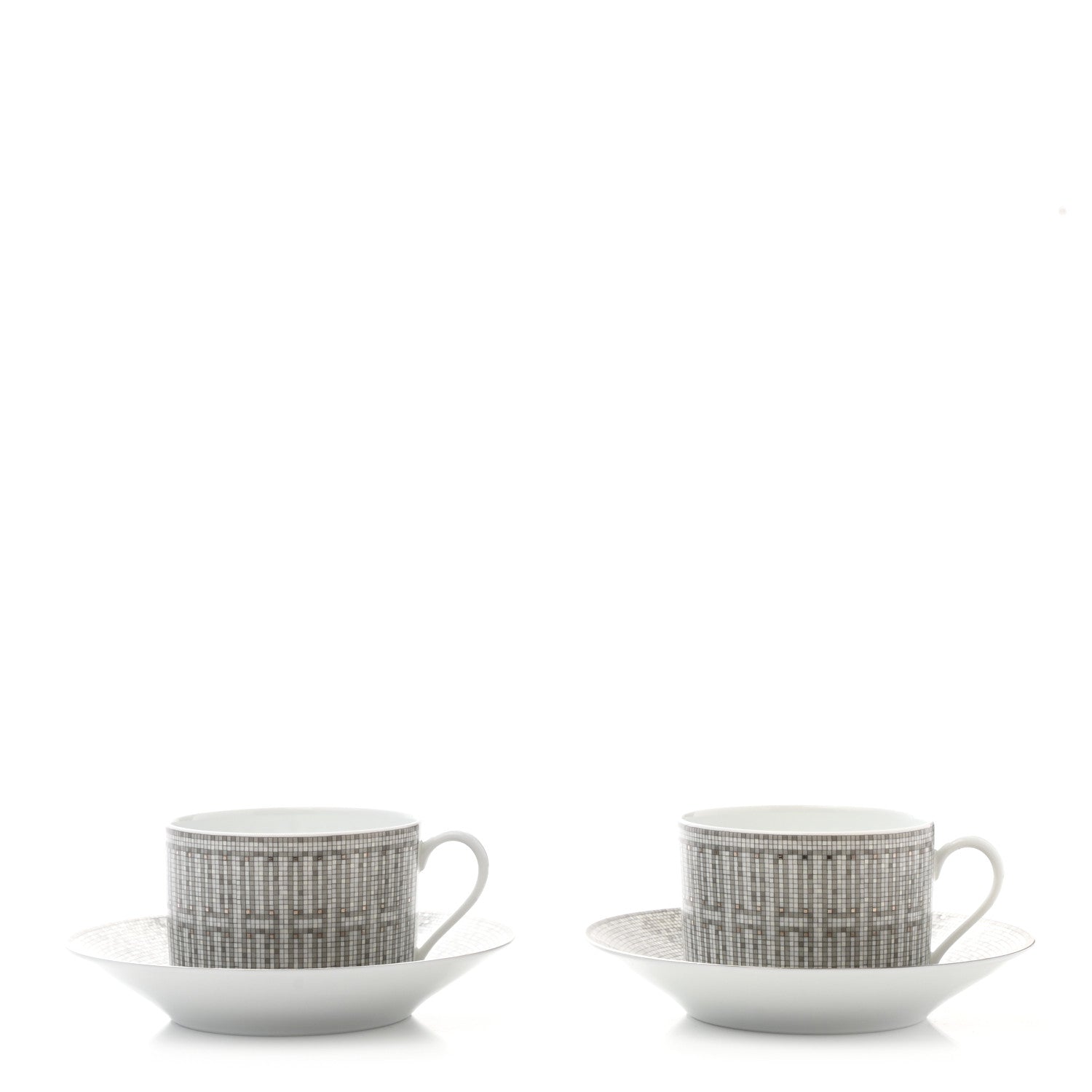 Hermes Porcelain Mosaique Au 24 Breakfast Cup And Saucer Set Of 2 Platine 2 of 10