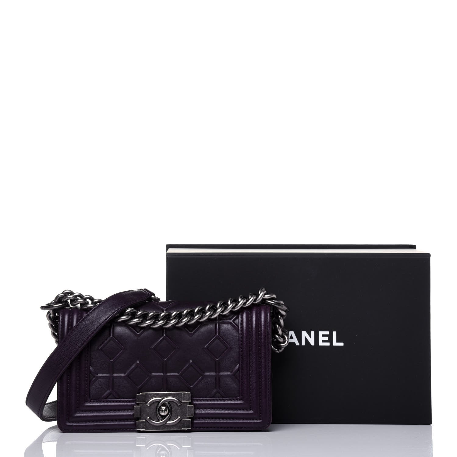 Chanel Calfskin Crystal Embossed Small Boy Flap Plum 20 of 20