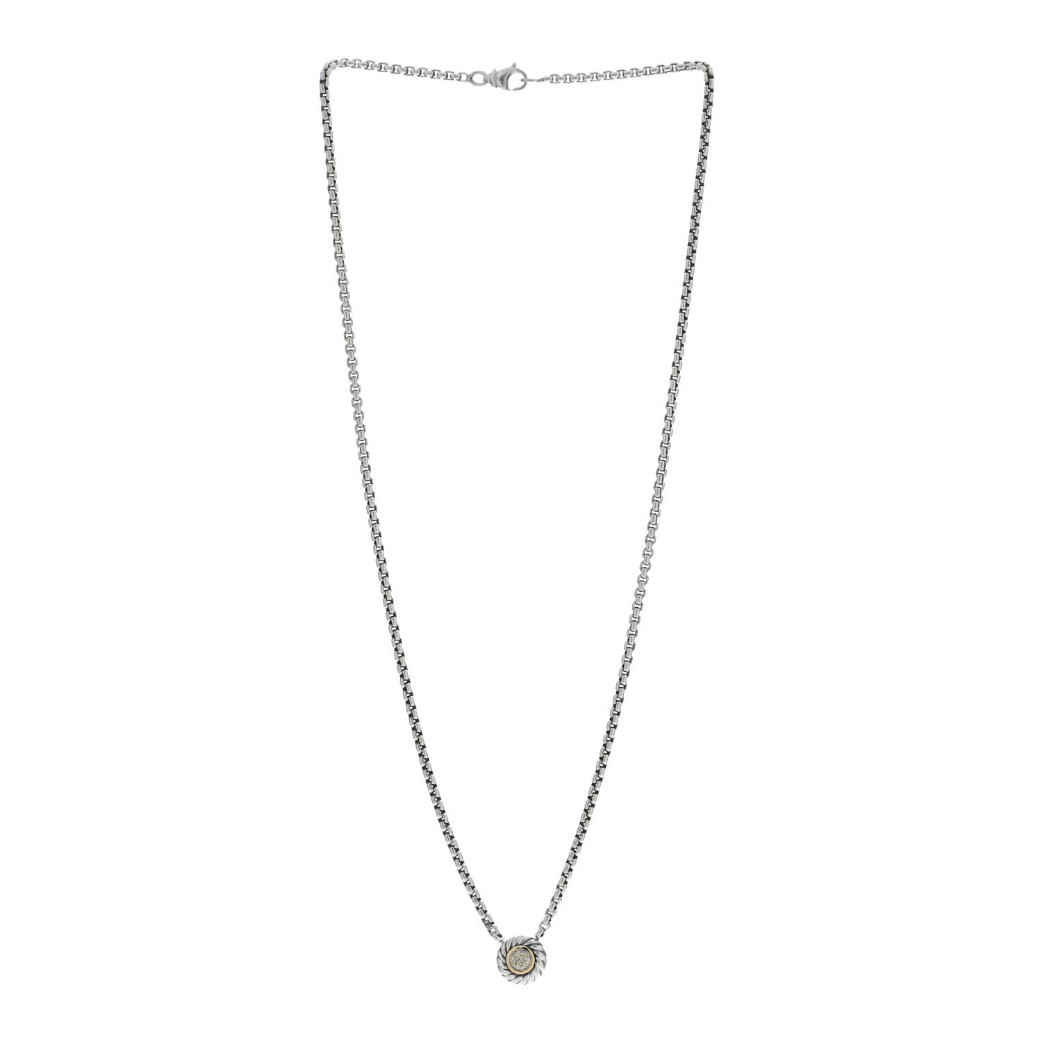 David Yurman Sterling Silver 18K Yellow Gold Diamond 12mm Pave Cookie Necklace 3 of 5