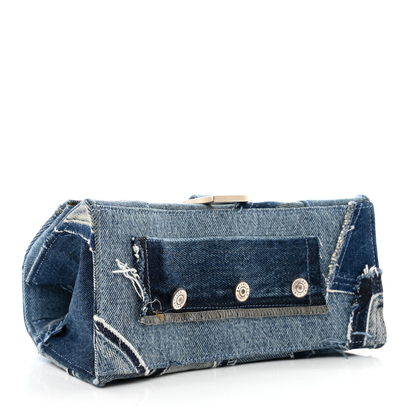 Denim Patchwork Small Hourglass Top Handle Bag Washed Blue