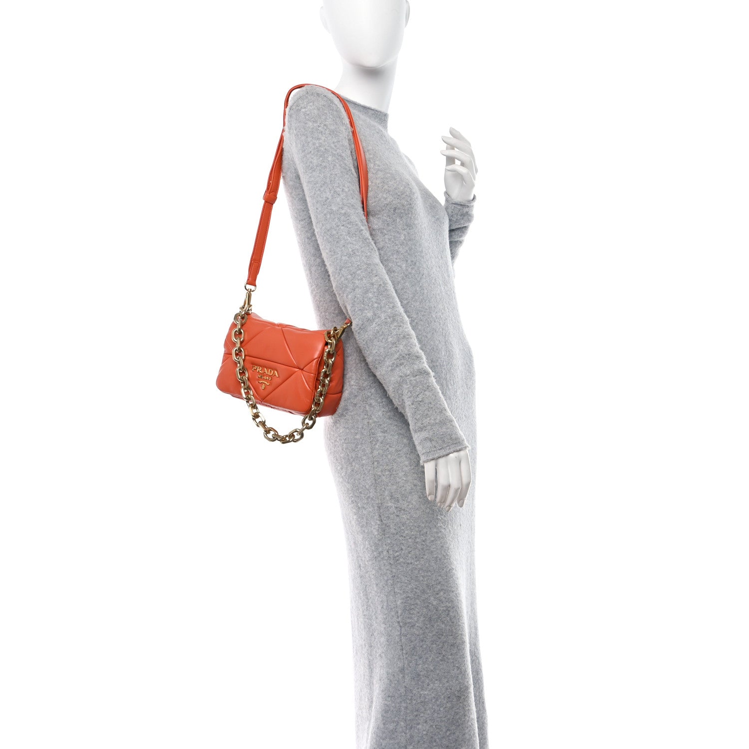 Prada Nappa Metal Quilted Small Patchwork System Flap Bag Arancio 2 of 9