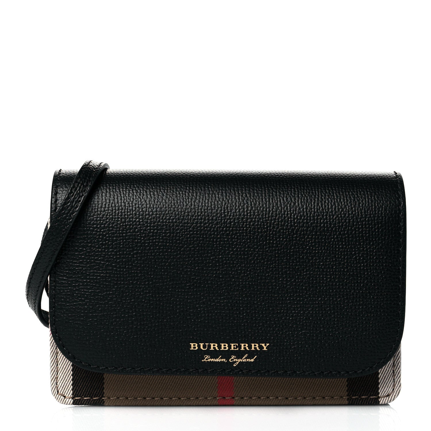 Burberry Derby Calfskin House Check Wallet On Chain Black 1 of 9