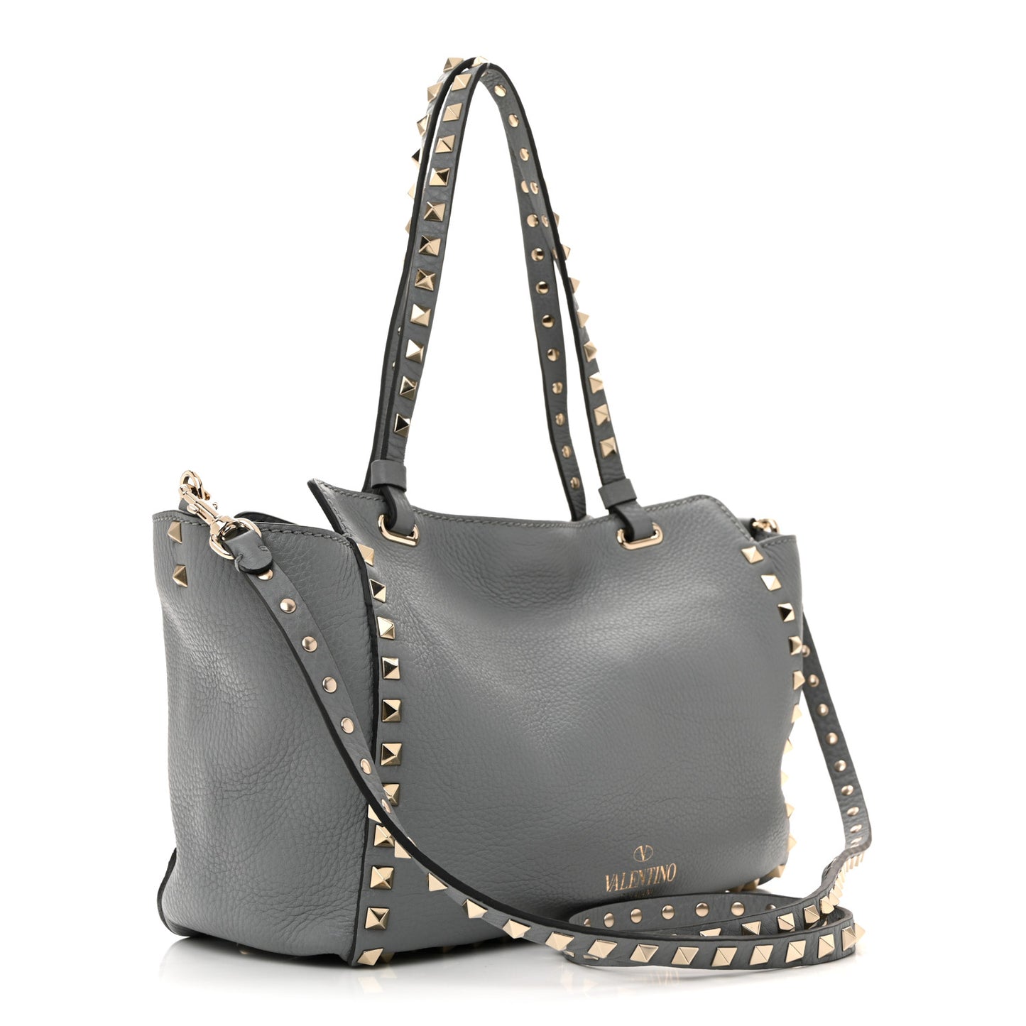 Pebbled Calfskin Small Rockstud Tote Light Stone