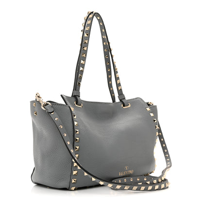 Valentino Garavani Pebbled Calfskin Small Rockstud Tote Light Stone 3 of 11