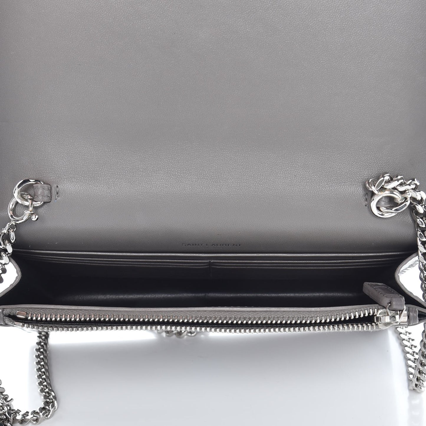 Calfskin Crocodile Embossed Kate Monogram Tassel Chain Wallet Fog