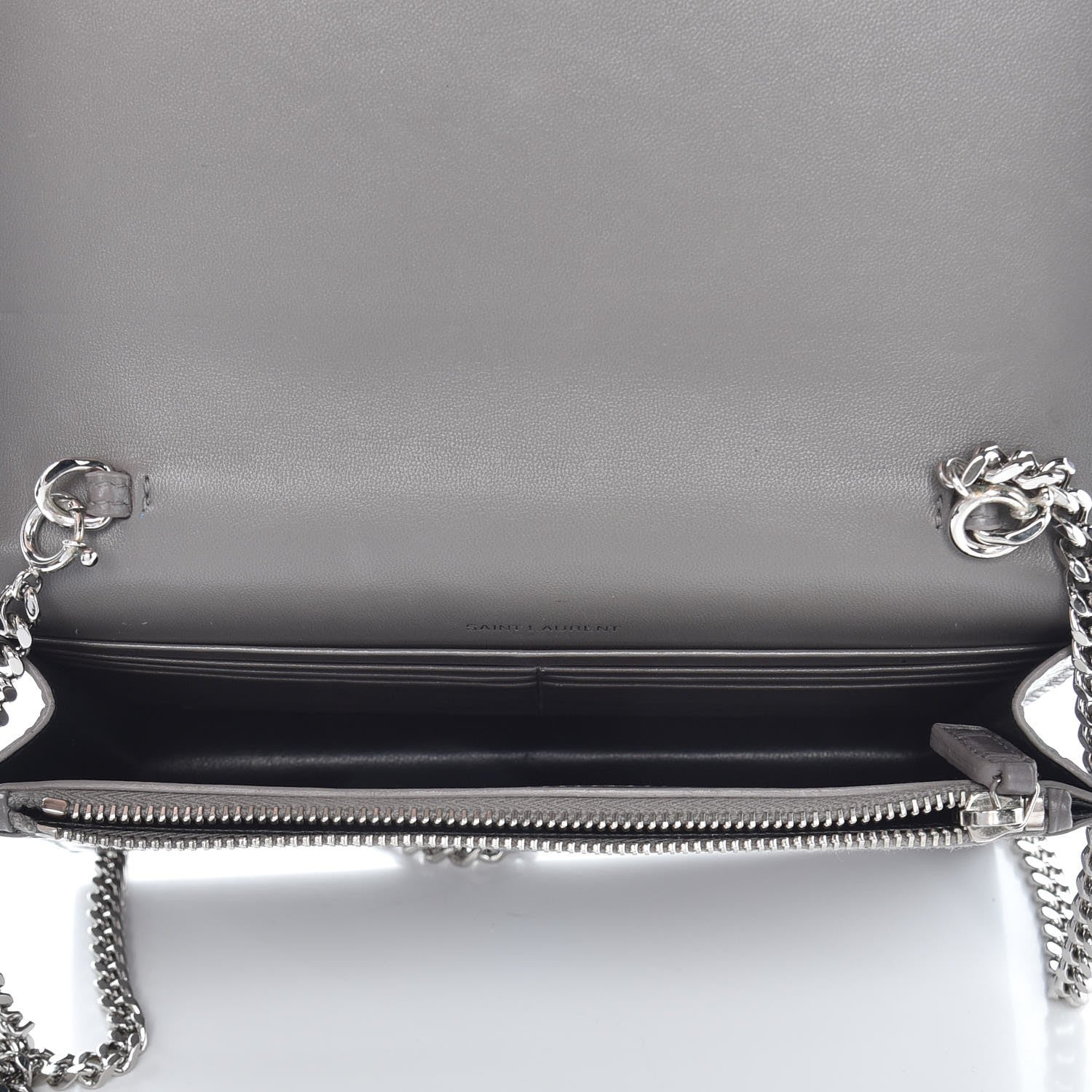 Saint Laurent Calfskin Crocodile Embossed Kate Monogram Tassel Chain Wallet Fog 5 of 8