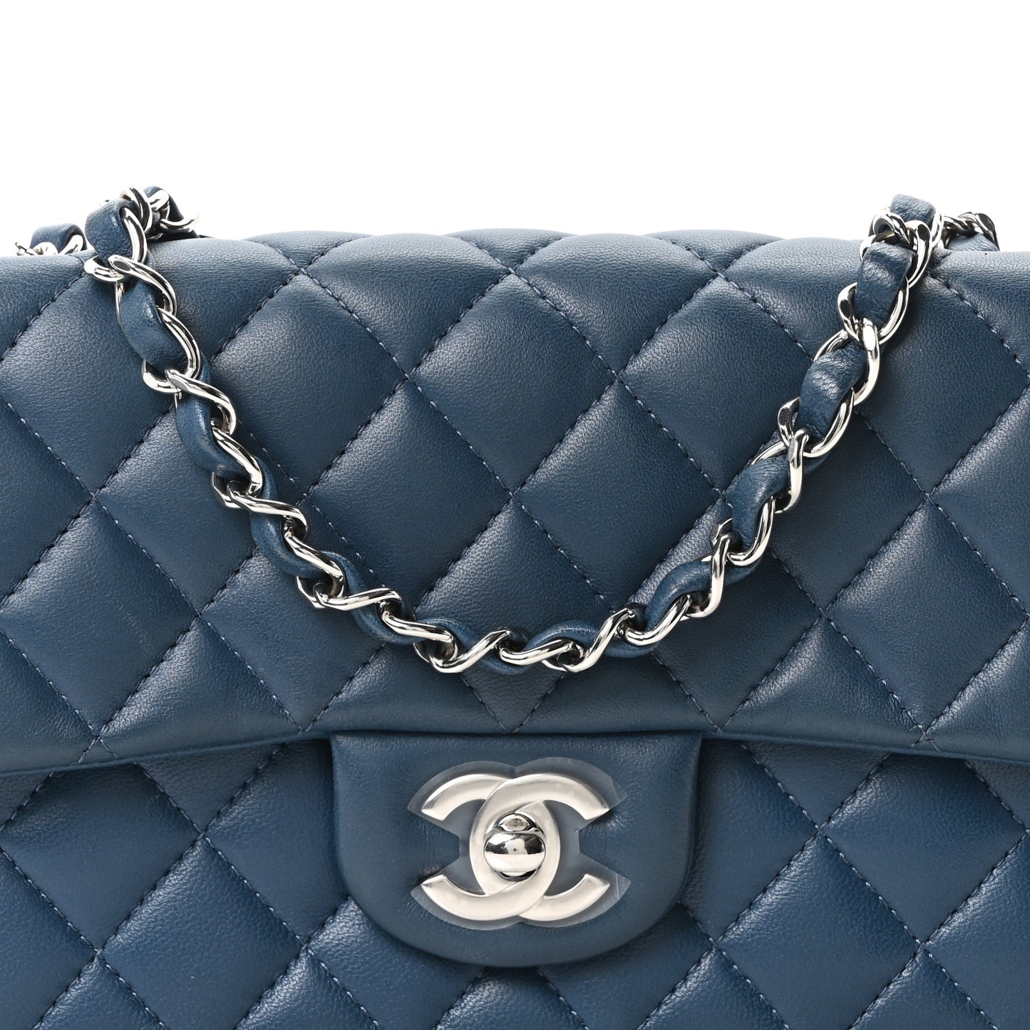 Lambskin Quilted Mini Rectangular Flap Blue