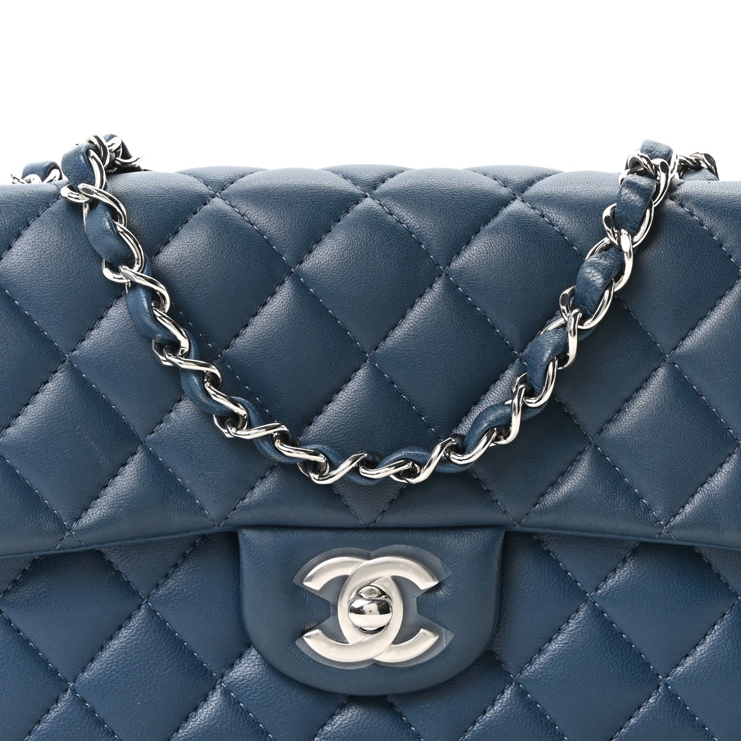 Chanel Lambskin Quilted Mini Rectangular Flap Blue 8 of 10