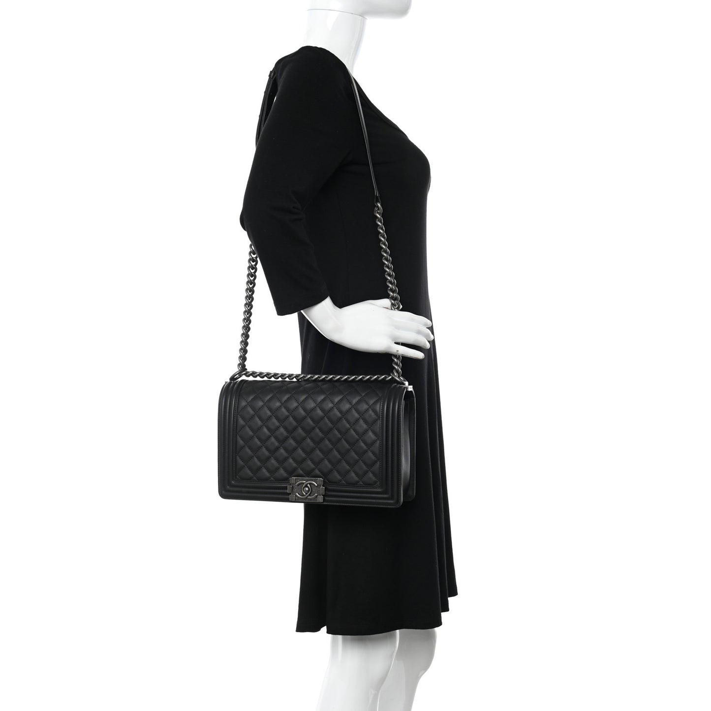 Calfskin Quilted New Medium Boy Flap Black