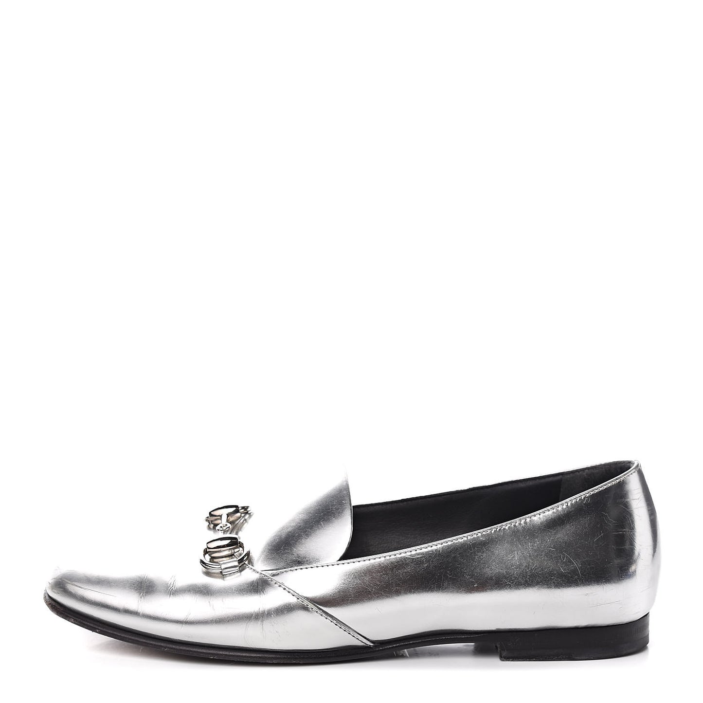 Metallic Calfskin Womens Horsebit Loafers 36 Silver
