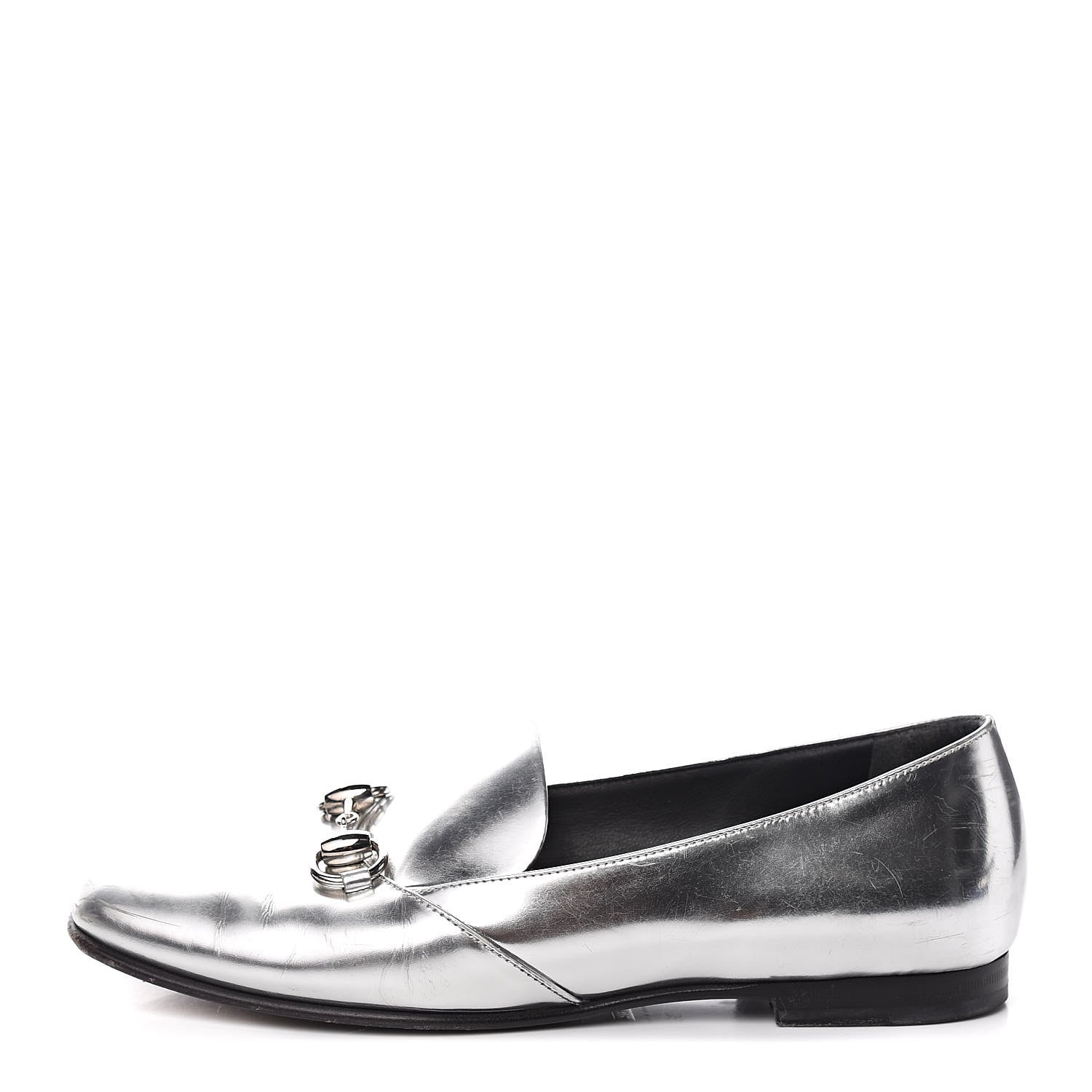 Gucci Metallic Calfskin Womens Horsebit Loafers 36 Silver 1 of 13