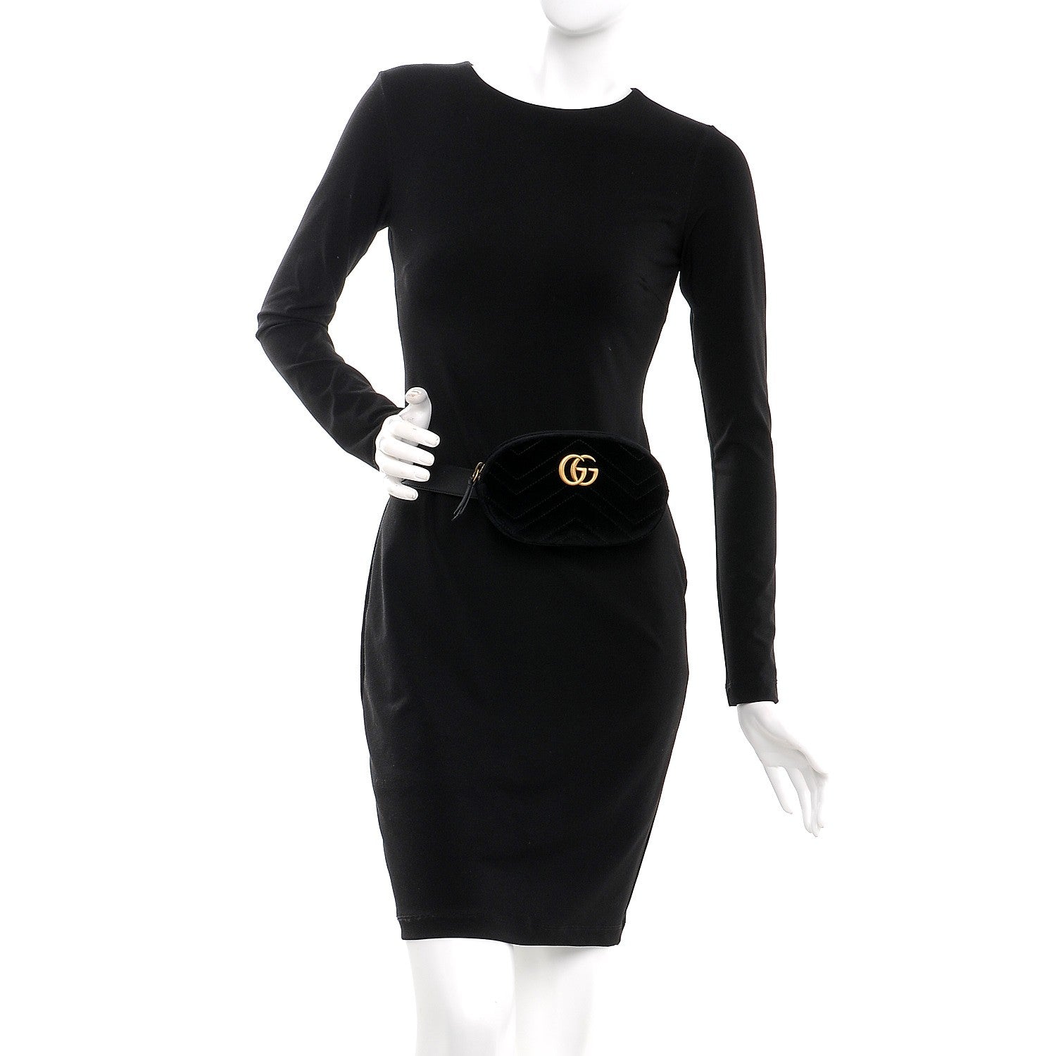 Gucci Velvet Matelasse GG Marmont Belt Bag 85 34 Black 2 of 10