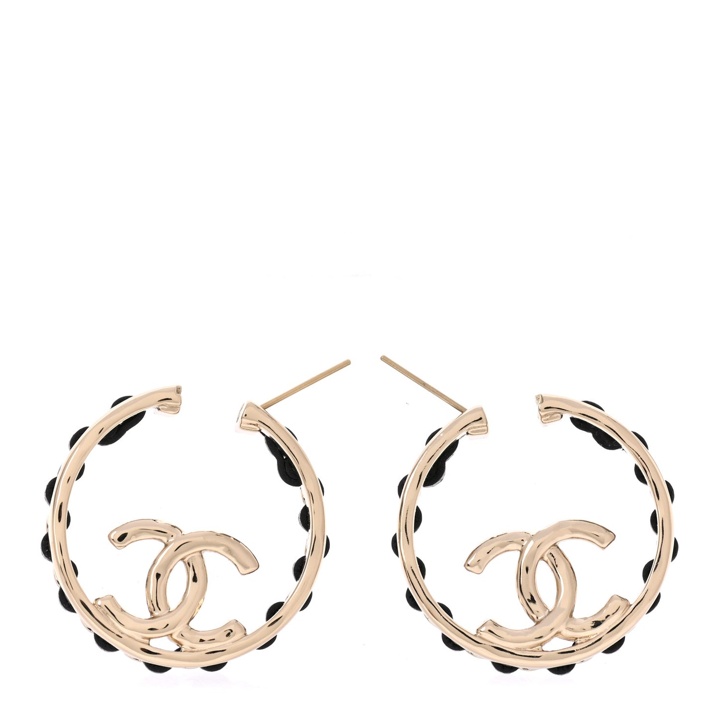 Lambskin CC Chain Hoop Earrings Black Gold
