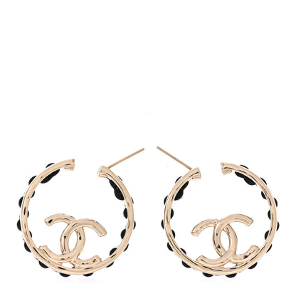 Chanel Lambskin CC Chain Hoop Earrings Black Gold 3 of 5