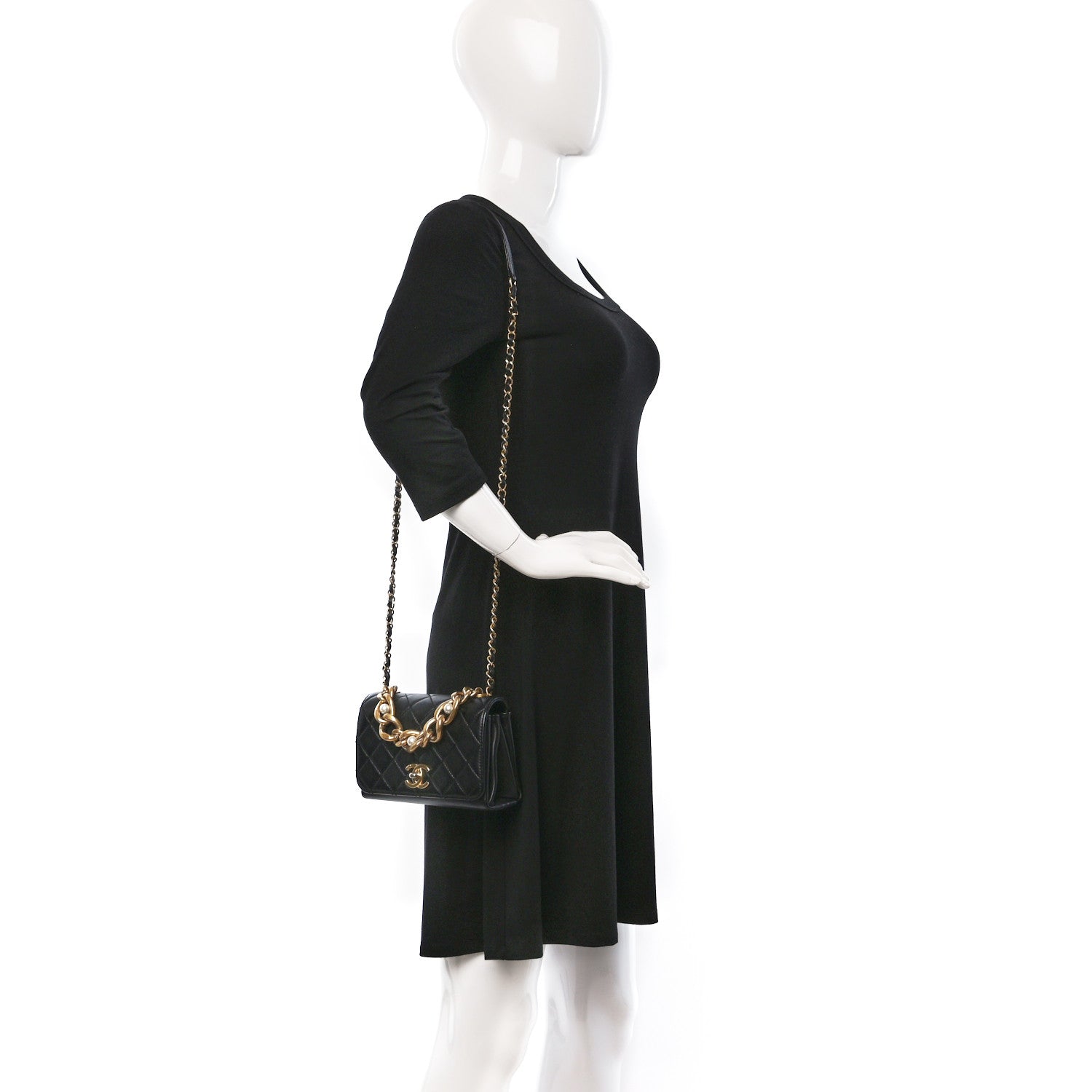 Chanel Calfskin Quilted Pearl Jewel Chain Flap Black 2 of 9