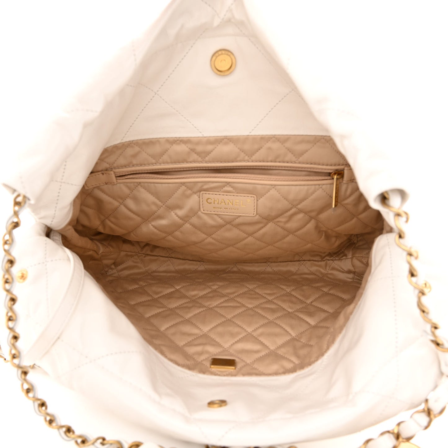 Shiny Calfskin Quilted Small Chanel 22 White