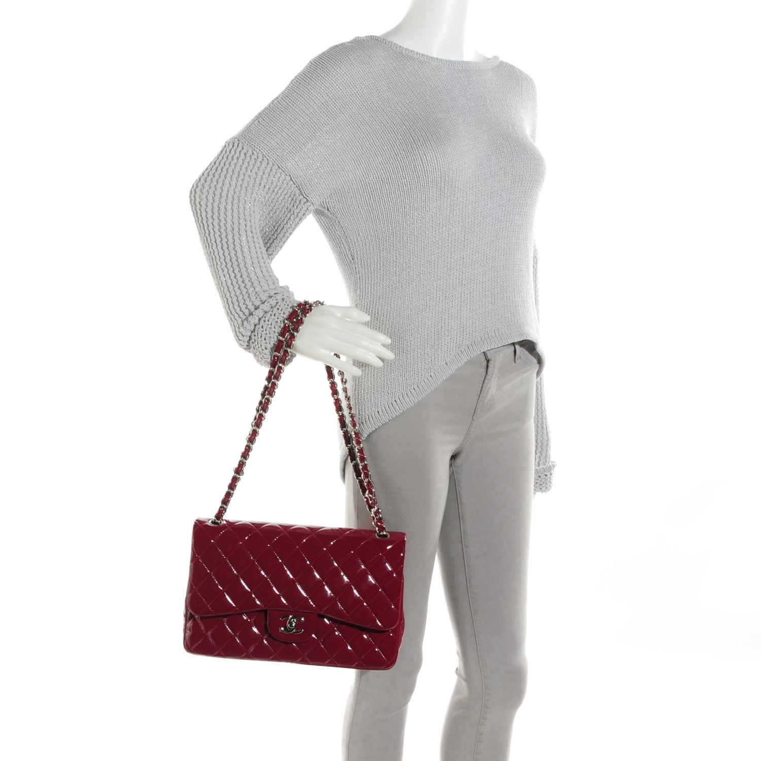Chanel Patent Quilted Jumbo Double Flap Dark Red 2 of 8