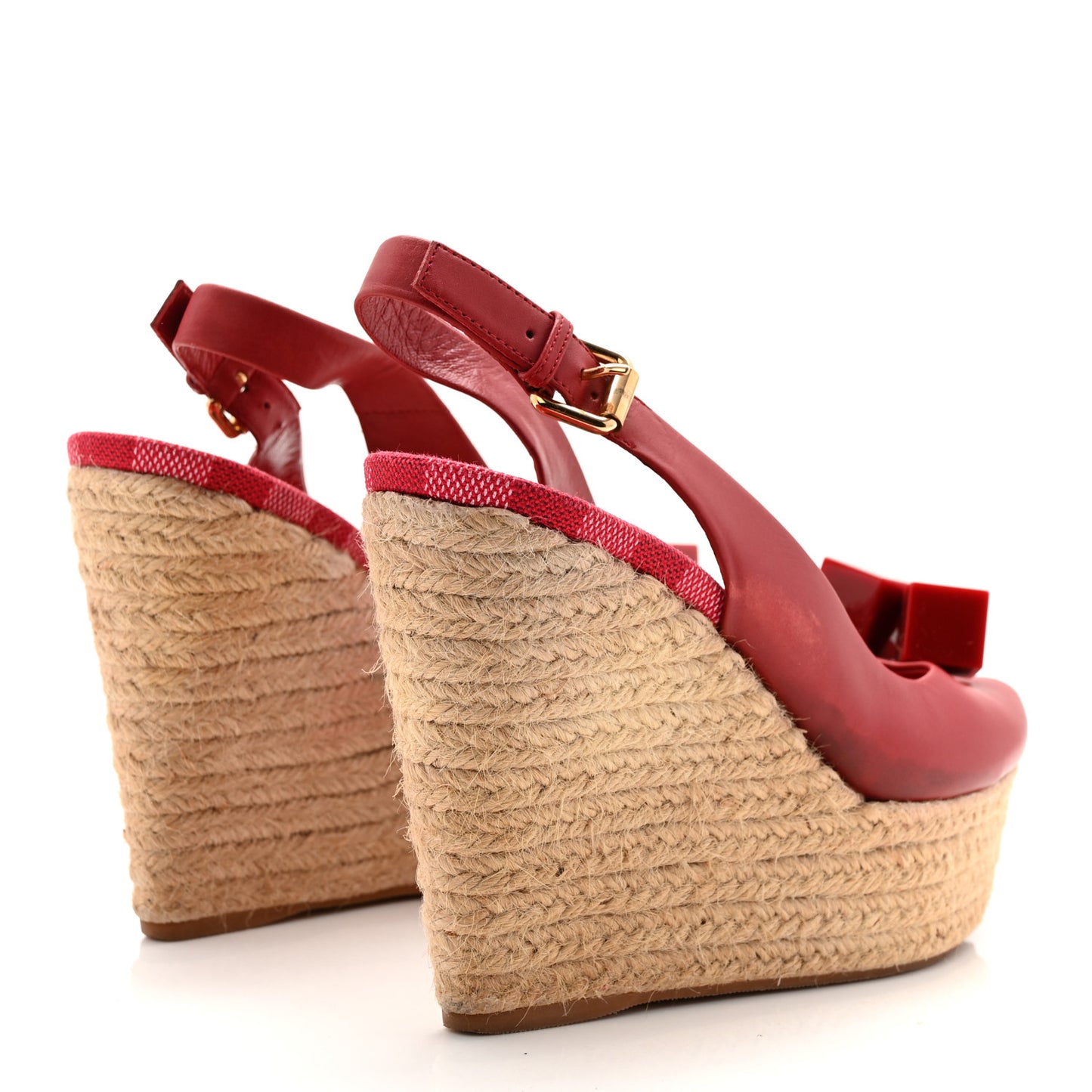 Calfskin Damier Espadrille Wedge Sandals 37.5 Red