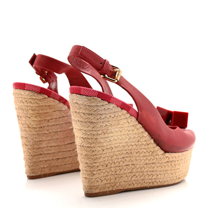 Louis Vuitton Calfskin Damier Espadrille Wedge Sandals 37.5 Red 4 of 12