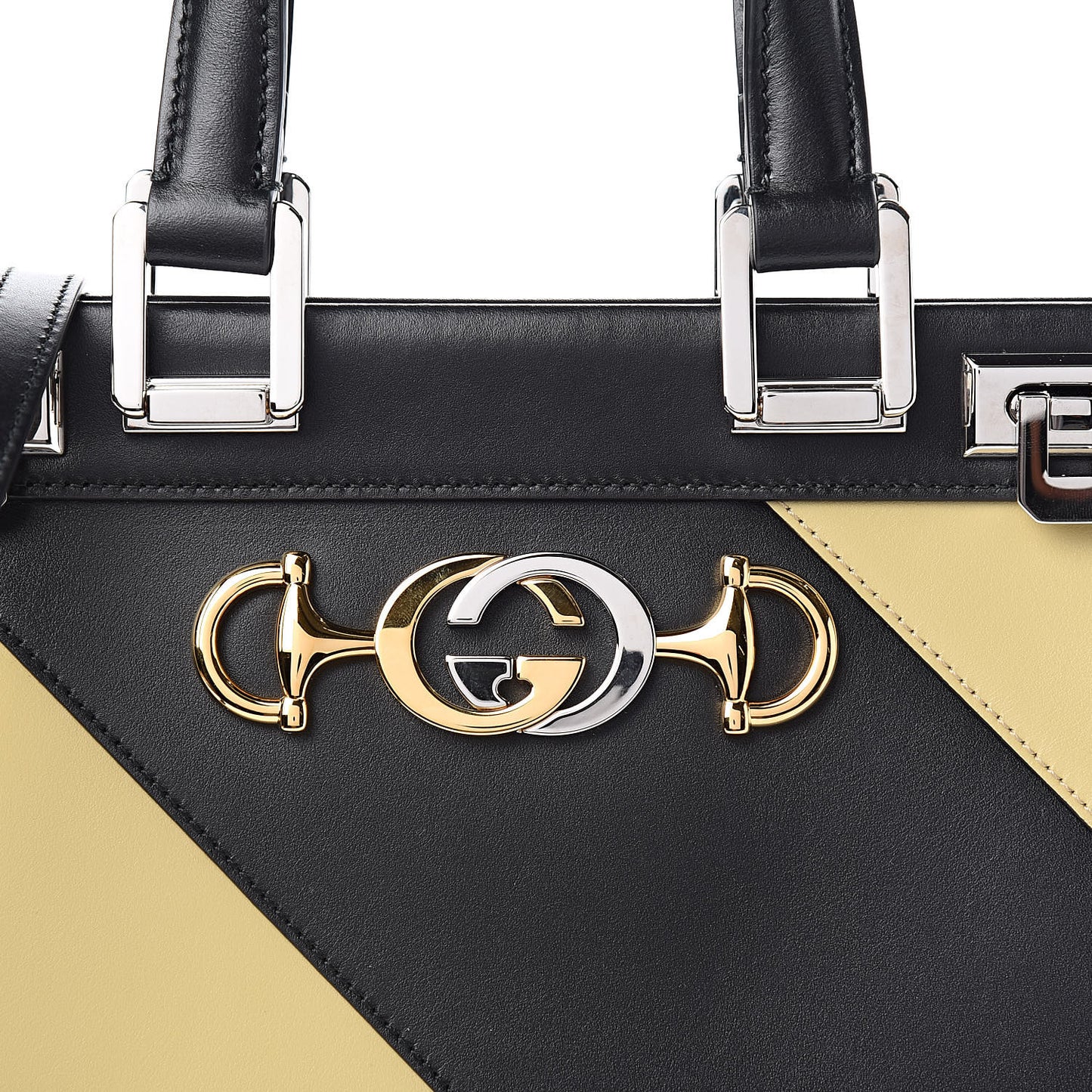 Smooth Calfskin Diagonal Striped Small Zumi Top Handle Bag Black Beige