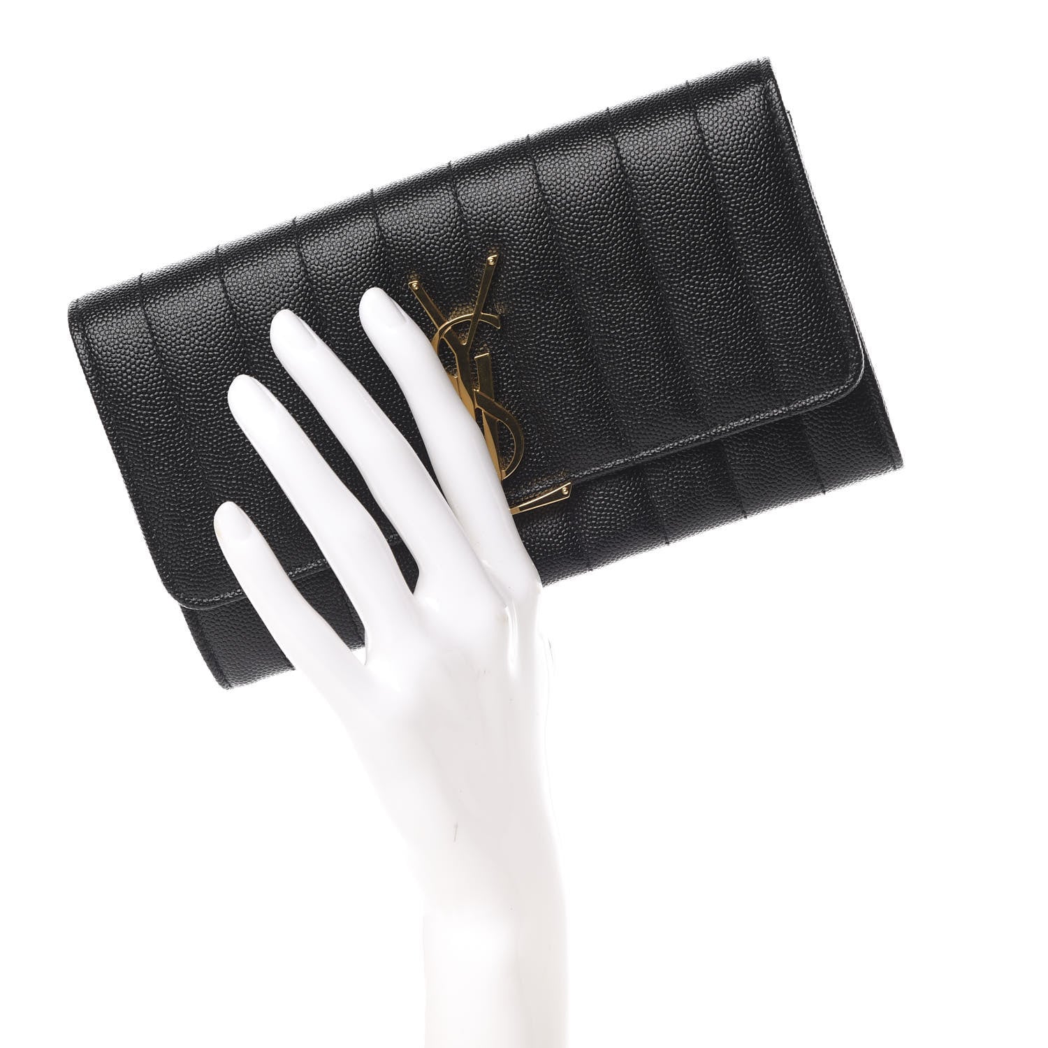 Saint Laurent Grain De Poudre Matelasse Monogram Large Vicky Continental Wallet Black 2 of 8