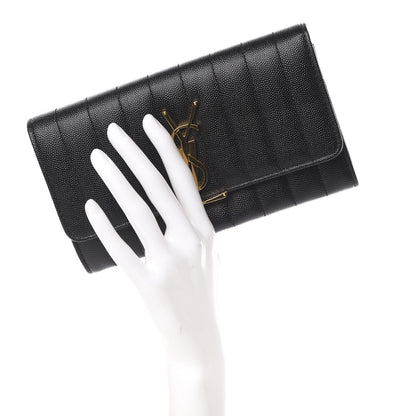 Saint Laurent Grain De Poudre Matelasse Monogram Large Vicky Continental Wallet Black 2 of 8