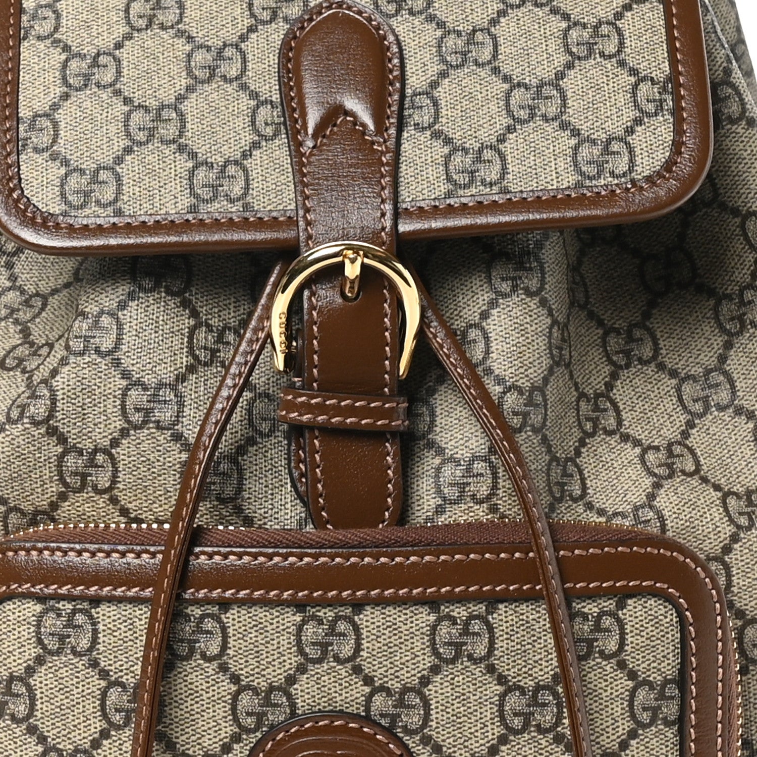 Gucci GG Supreme Monogram Azalea Calfskin Retro Interlocking G Buckle Backpack Beige Ebony Brown Sugar 8 of 10