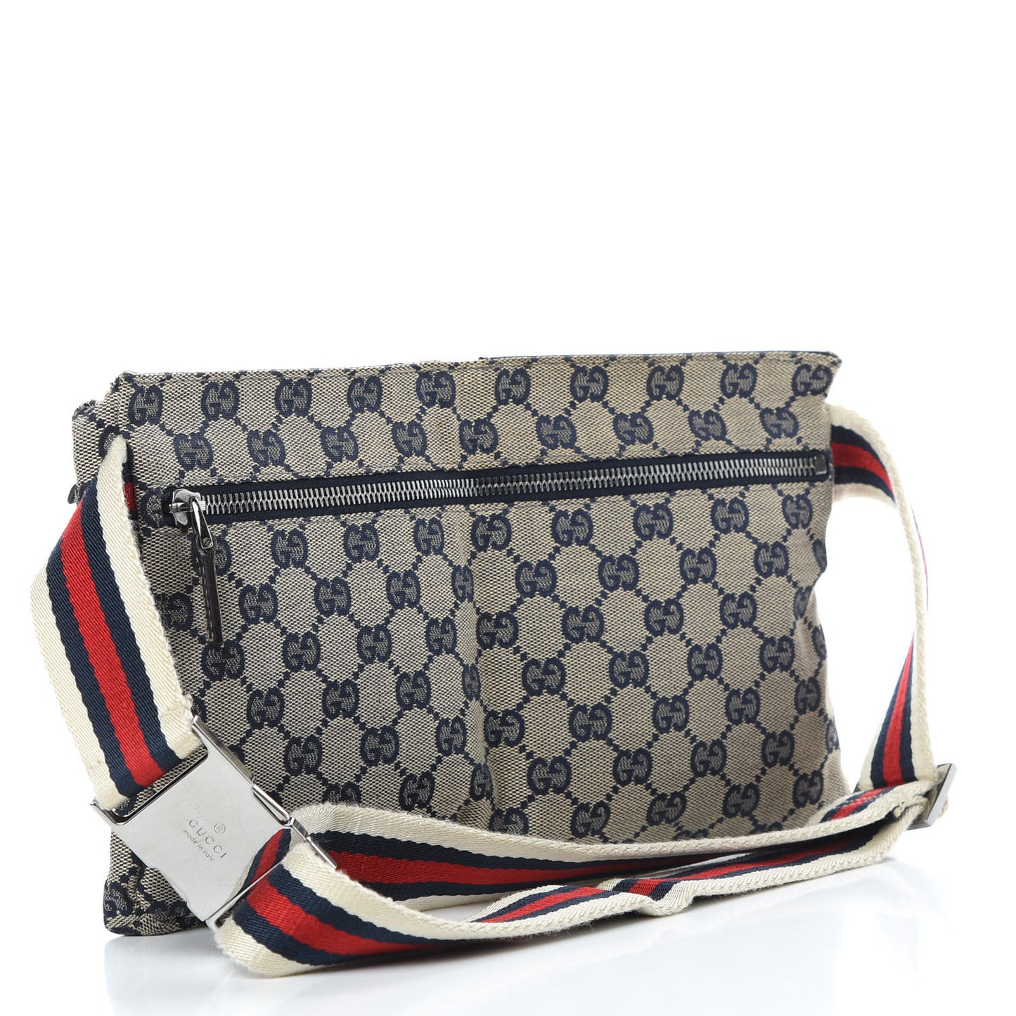 GG Monogram Web Double Pocket Belt Bag Navy