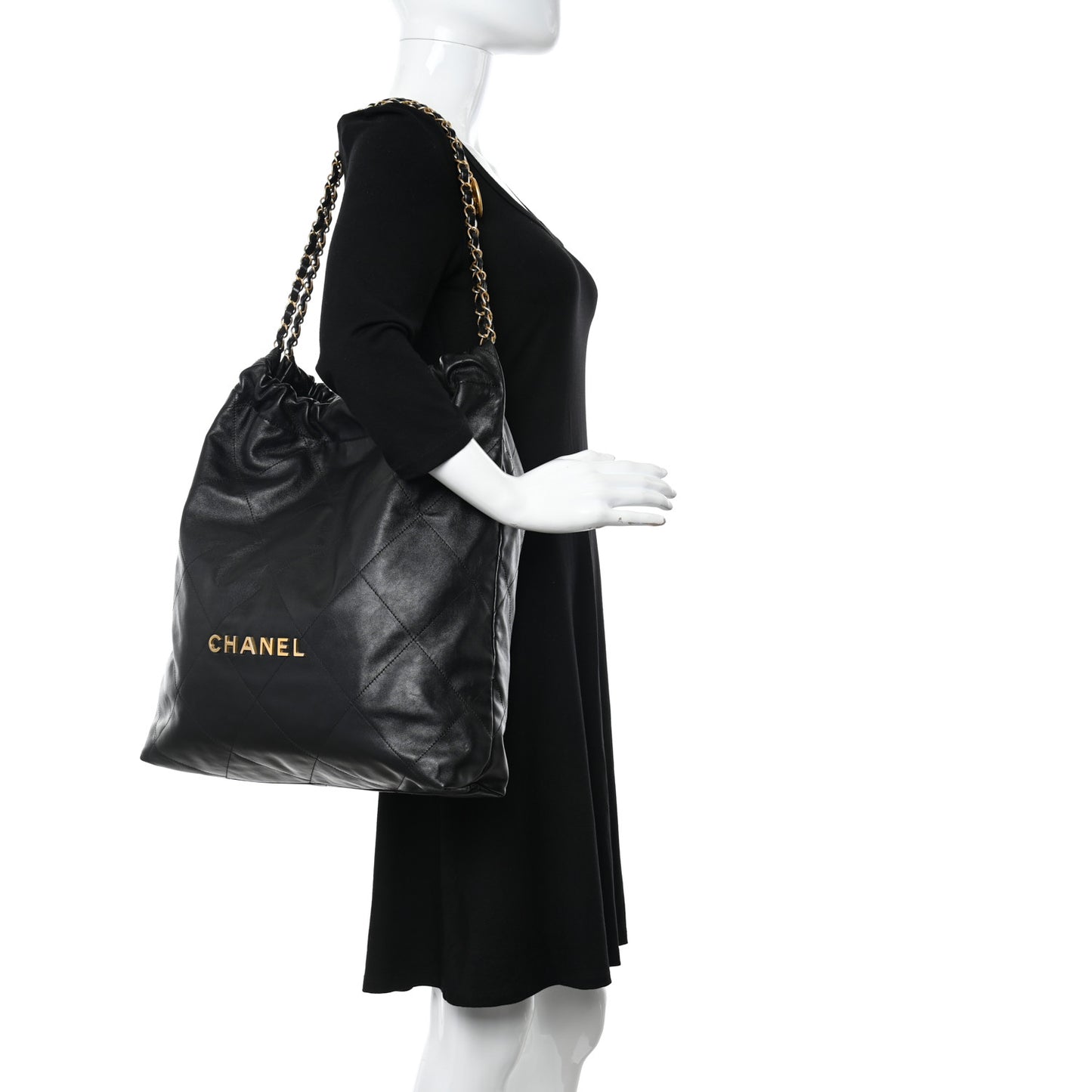 Shiny Calfskin Quilted Large Chanel 22 Black