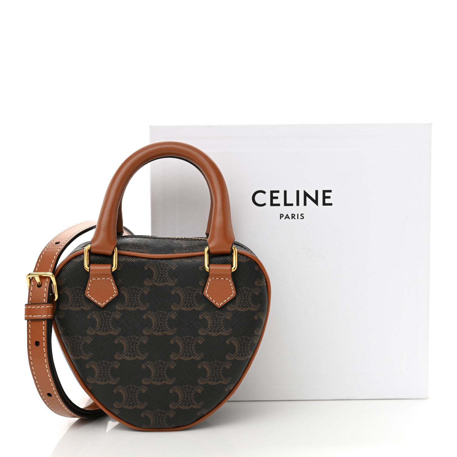 Celine Triomphe Canvas Calfskin Heart Bag Tan 11 of 11