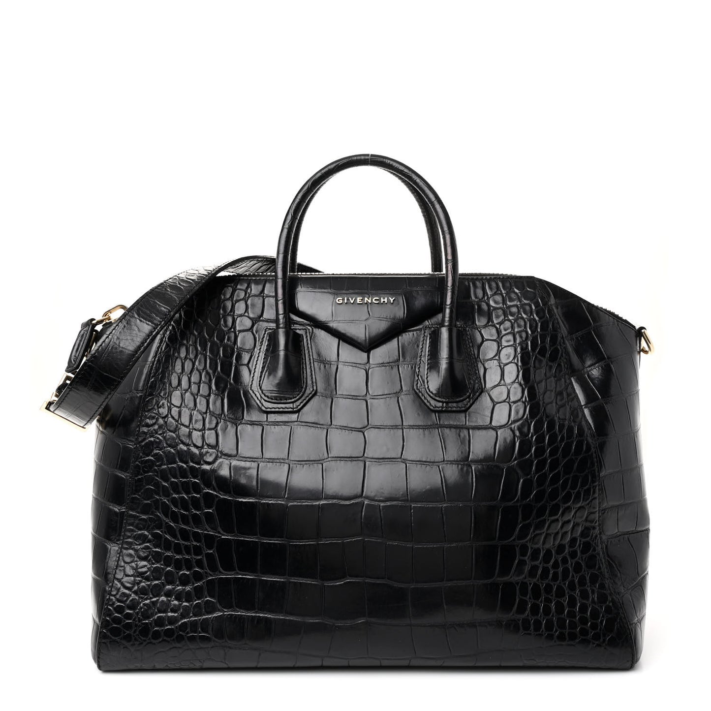 Calfskin Crocodile Embossed Large Antigona Black
