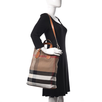 Burberry Canvas Mega Check Medium Tottenham Brit Tote Saddle Brown 2 of 12