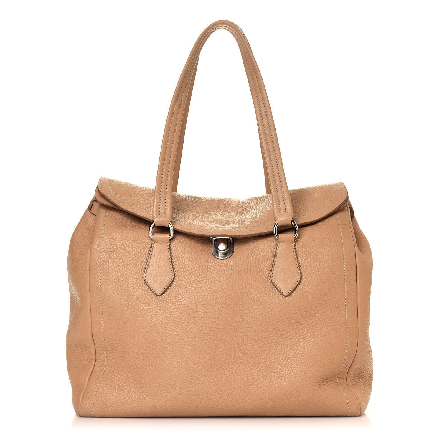 Prada Vitello Daino Easy Foldover Pushlock Tote Sabbia 1 of 10