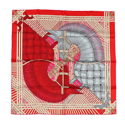 Hermes Silk Masan & Masan Scarf 90 Rouge Rose Vif Gris 1 of 4