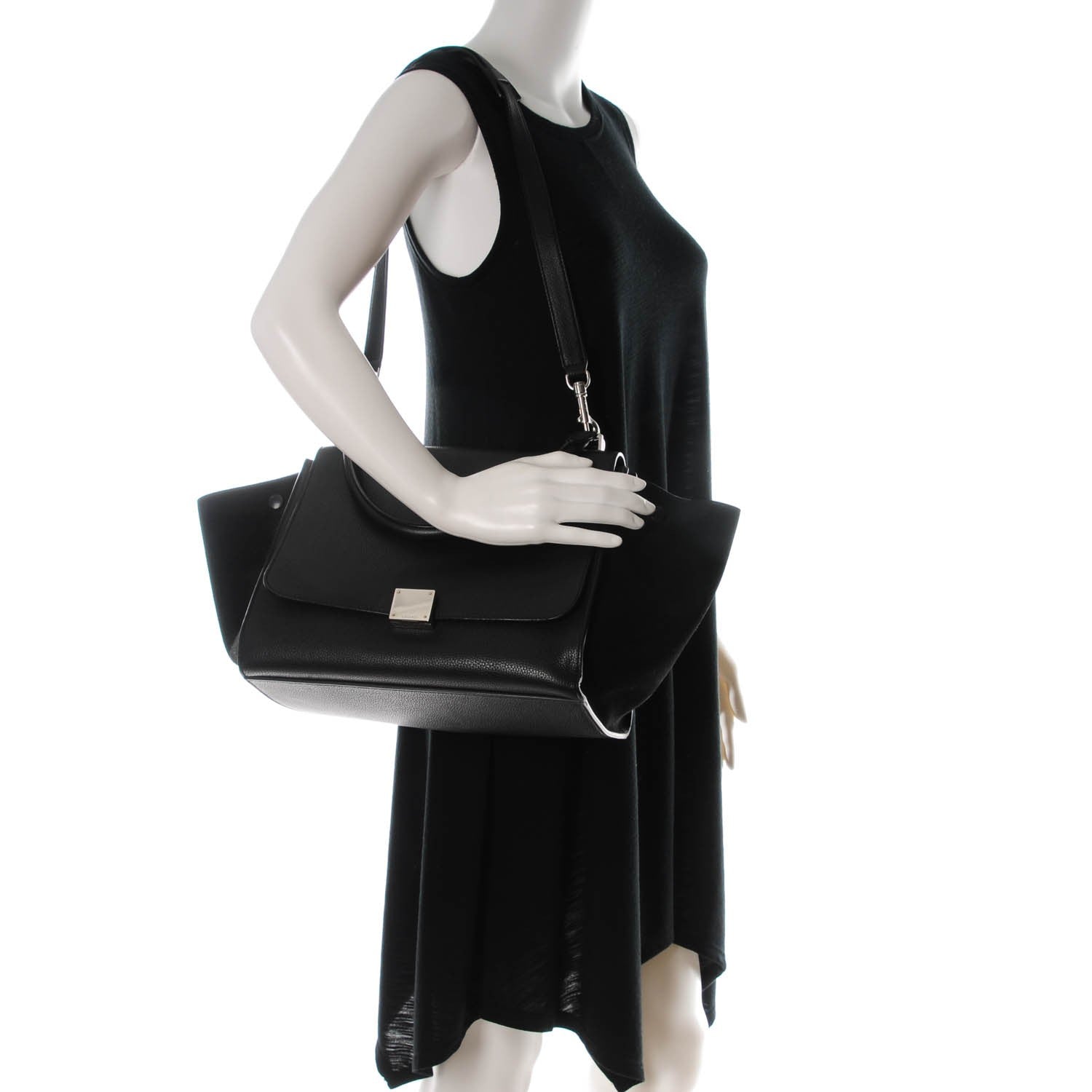 Celine Drummed Calfskin Suede Medium Trapeze Black 2 of 7