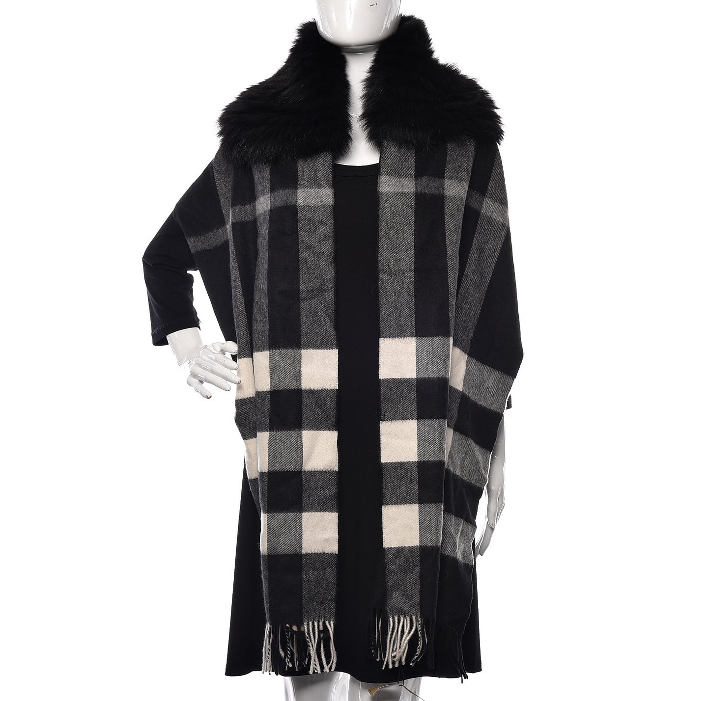 Fox Cashmere Half Mega Check Fringe Scarf Black