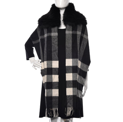 Burberry Fox Cashmere Half Mega Check Fringe Scarf Black 2 of 4