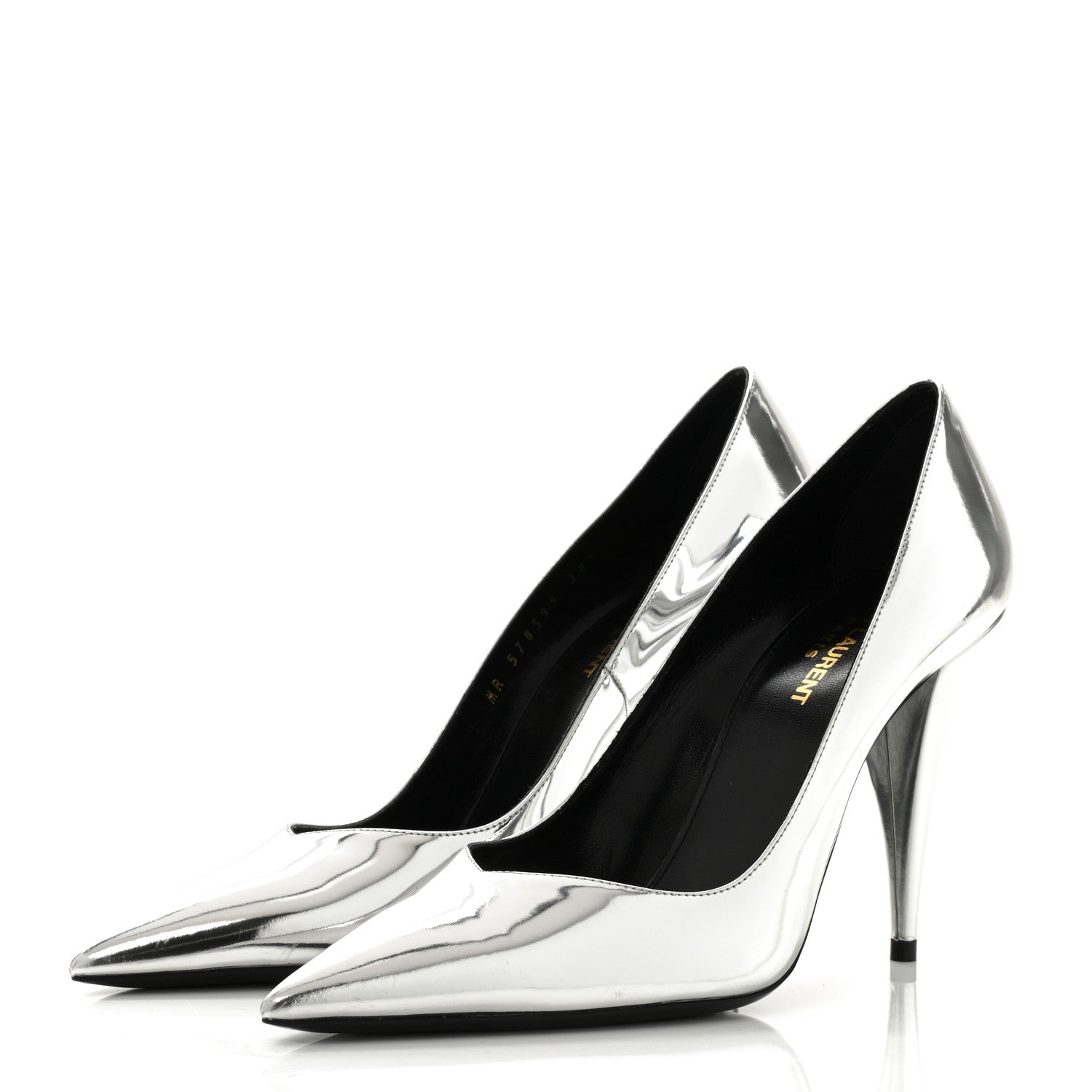 Saint Laurent Calfskin Kiki 100 Pumps 38.5 Silver 3 of 9
