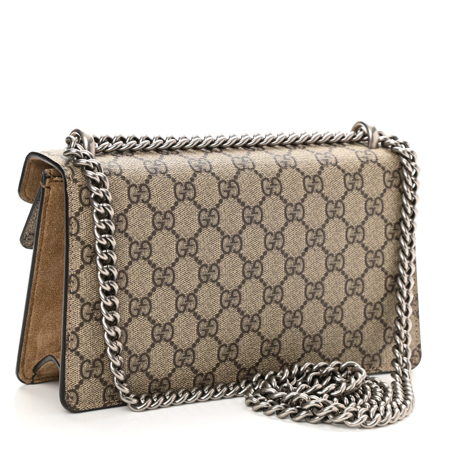 GG Supreme Monogram Suede Crystal Small Dionysus Shoulder Bag Beige Ebony Taupe