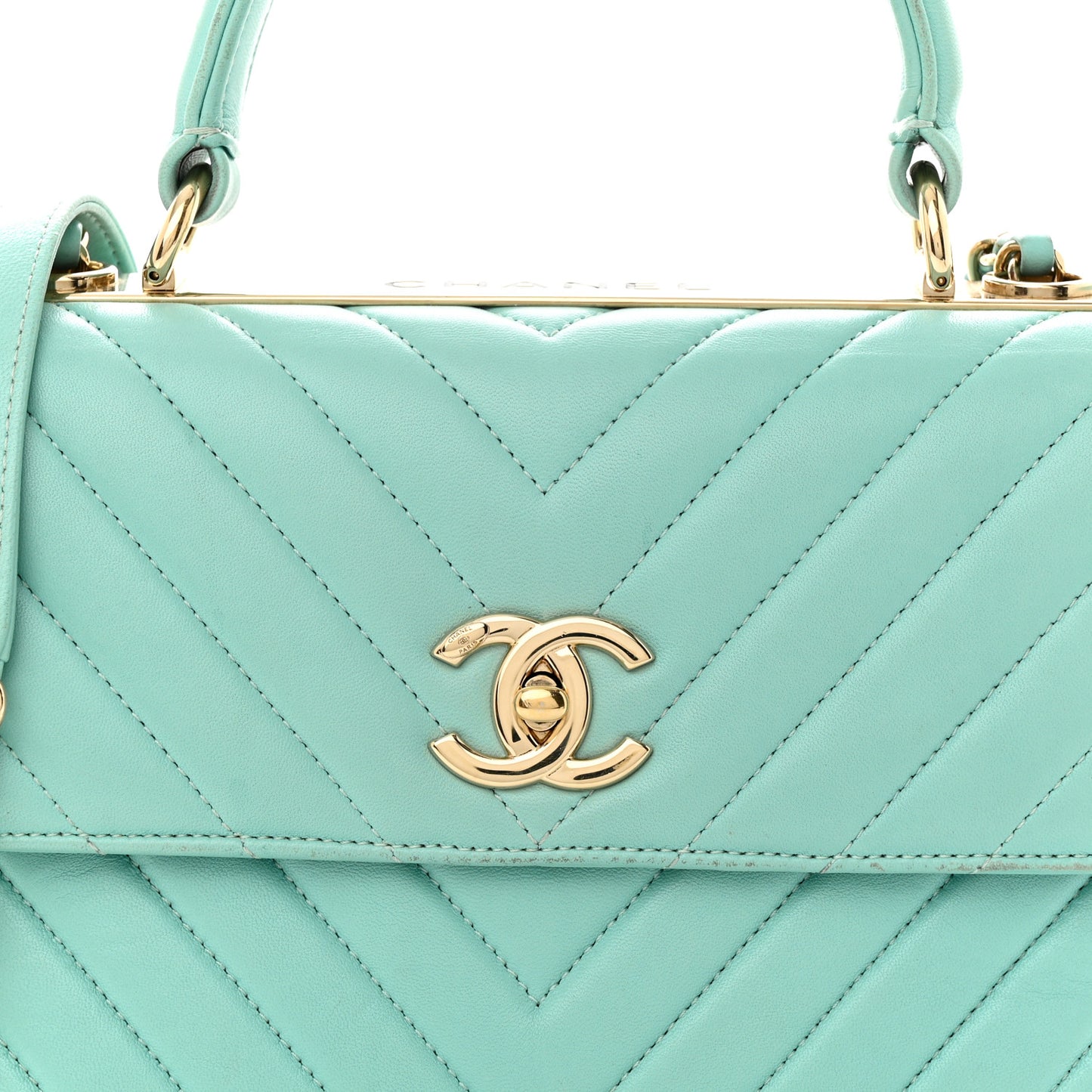 Lambskin Chevron Quilted Small Trendy CC Dual Handle Flap Bag Light Green