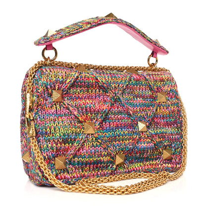 Valentino Garavani Wool Woven Large Roman Stud Shoulder Bag Multicolor Feminine Pink 4 of 8