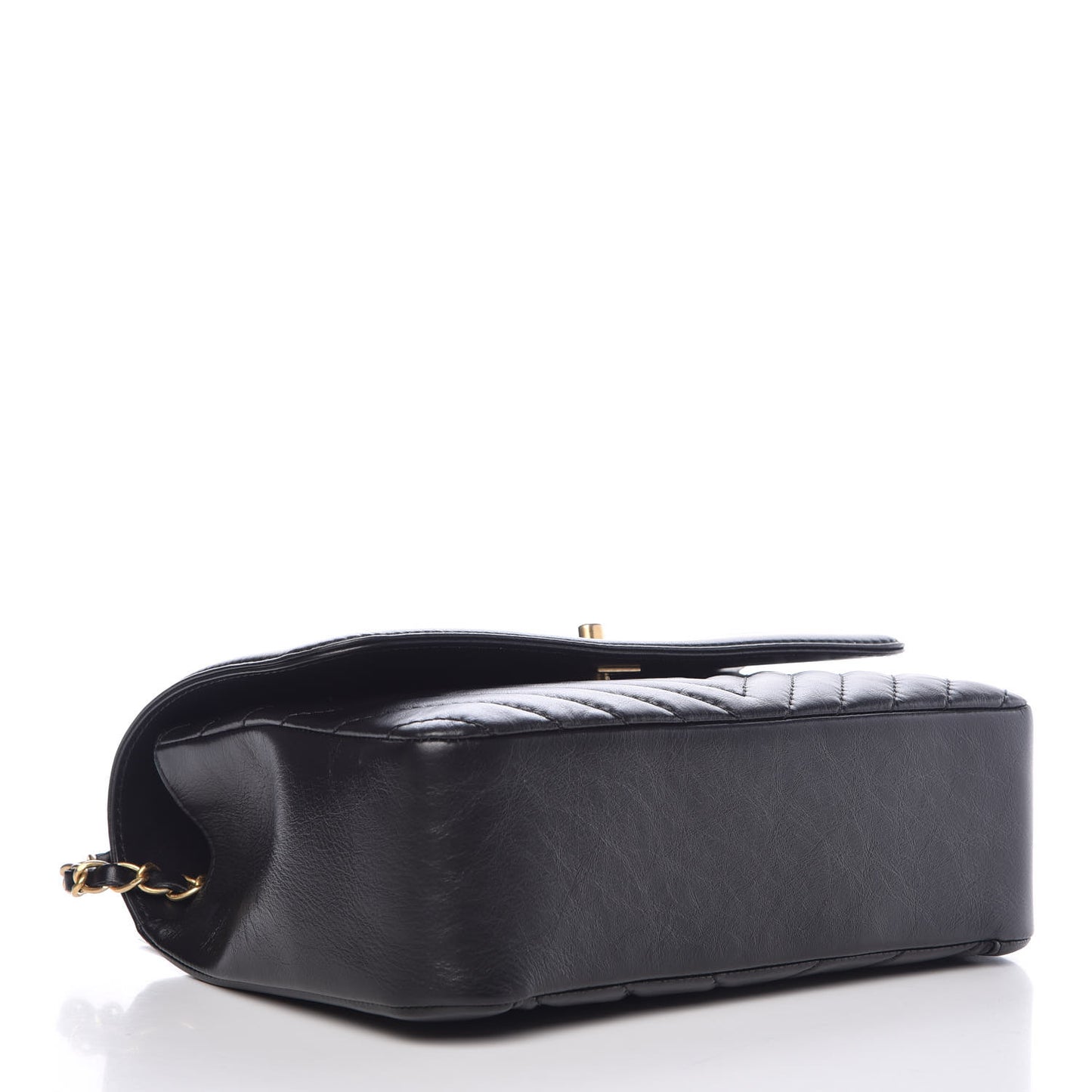 Calfskin Chevron Quilted Top Handle Flap Black