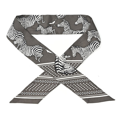 Hermes Silk Les Zebres Twilly Gris Taupe Black White 1 of 4