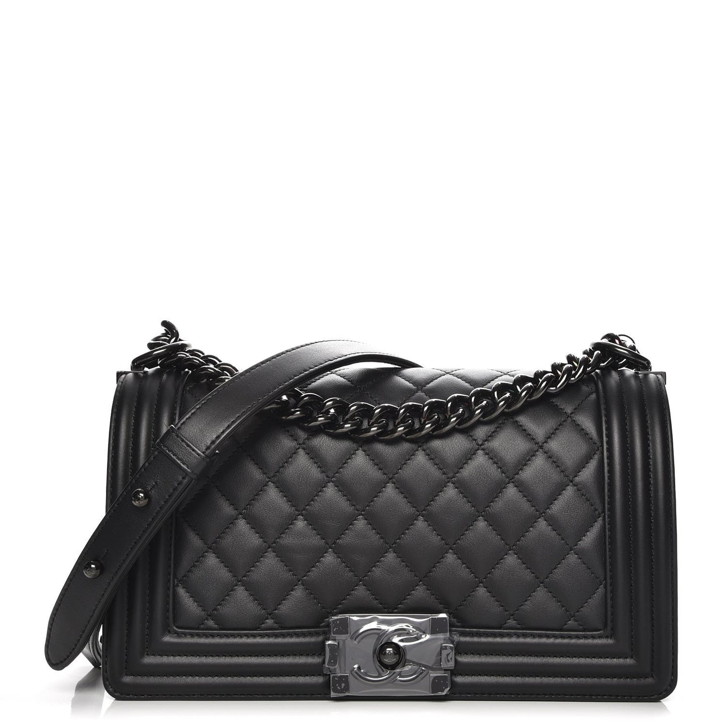Calfskin Quilted Medium Boy Flap So Black