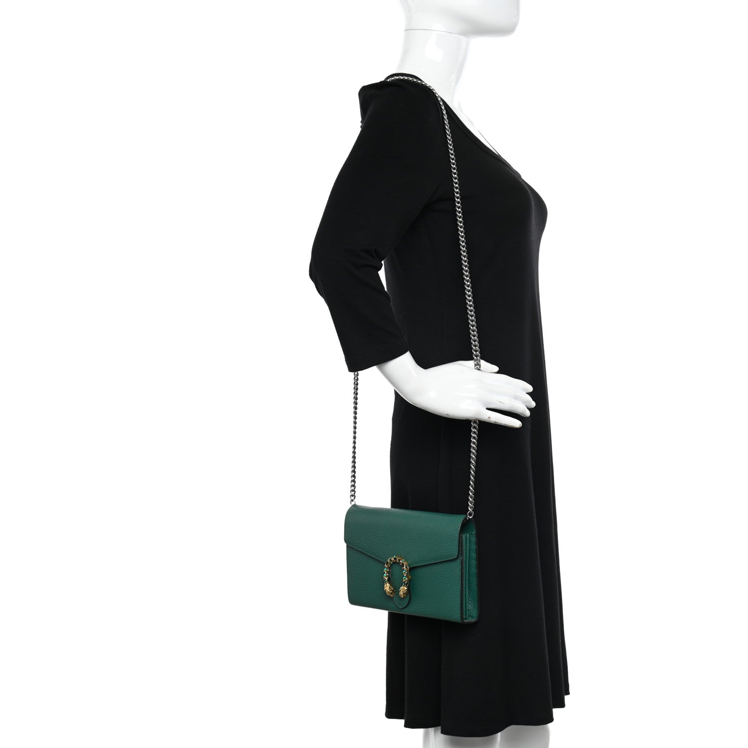 Gucci Calfskin Mini Dionysus Chain Wallet Emerald 2 of 9