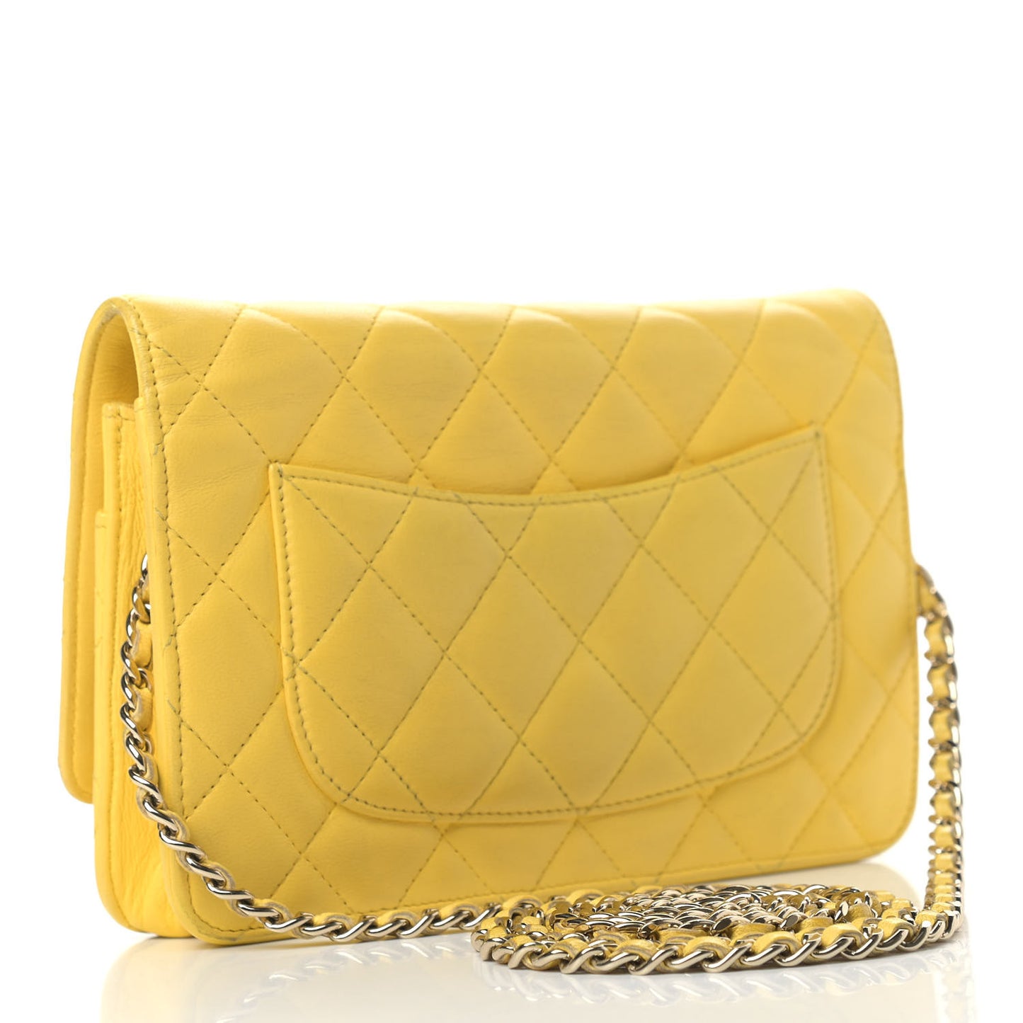 Lambskin Quilted Wallet on Chain WOC Yellow