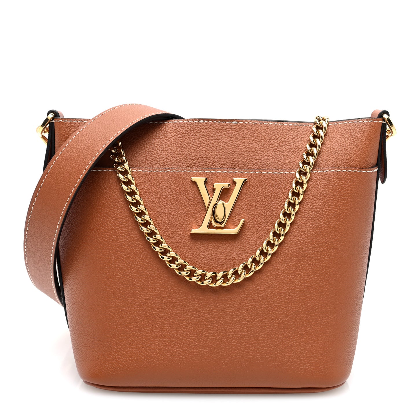 Calfskin Lock and Walk Bucket Cognac