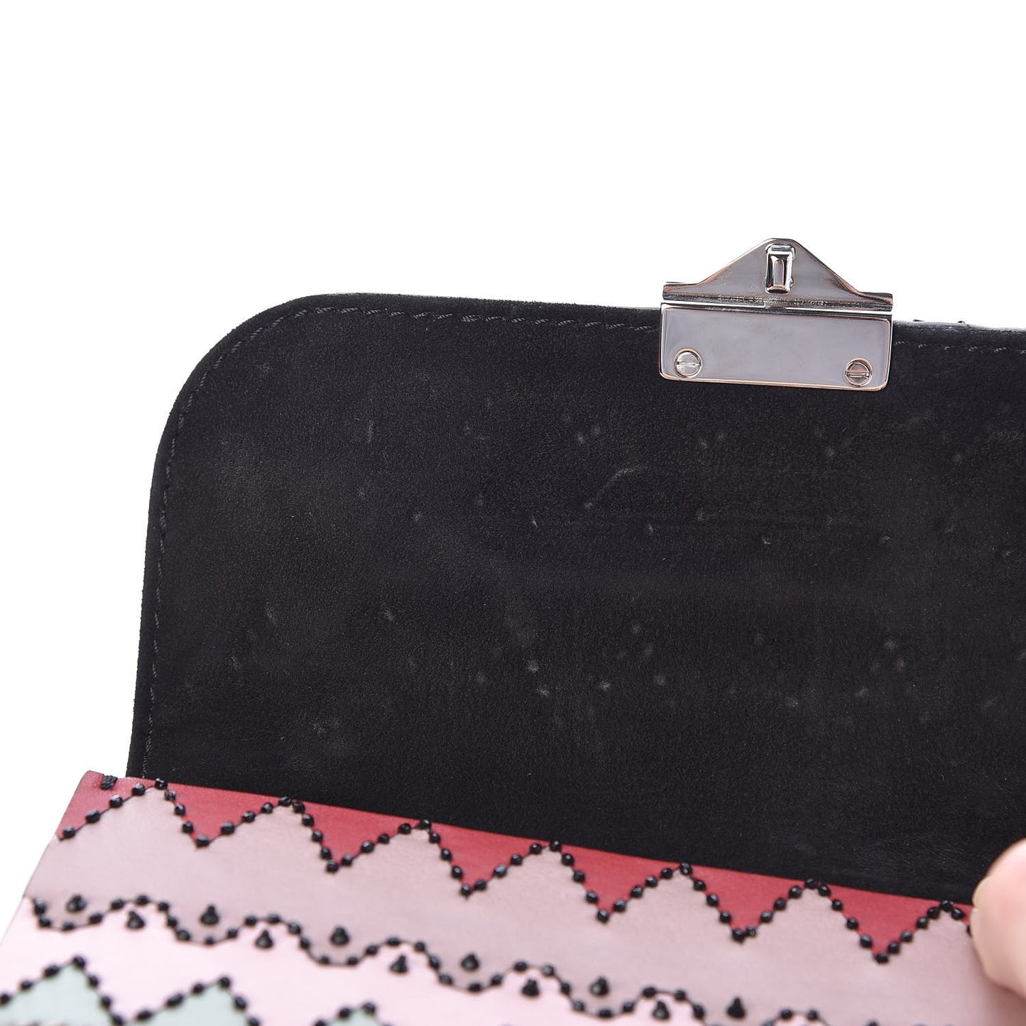 Vitello Embroidered Small Glam Lock Rockstud Flap Pink Black