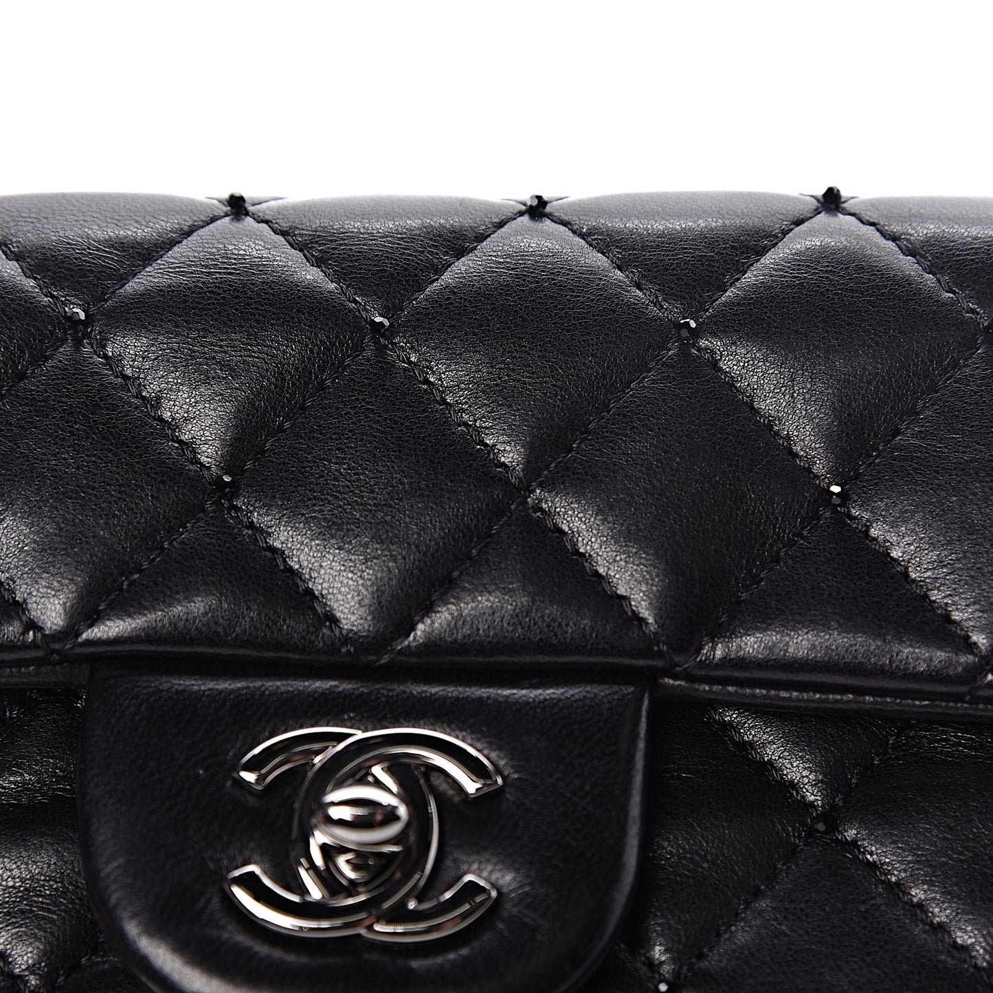 Lambskin Beaded Quilted Extra Mini Square Flap Black